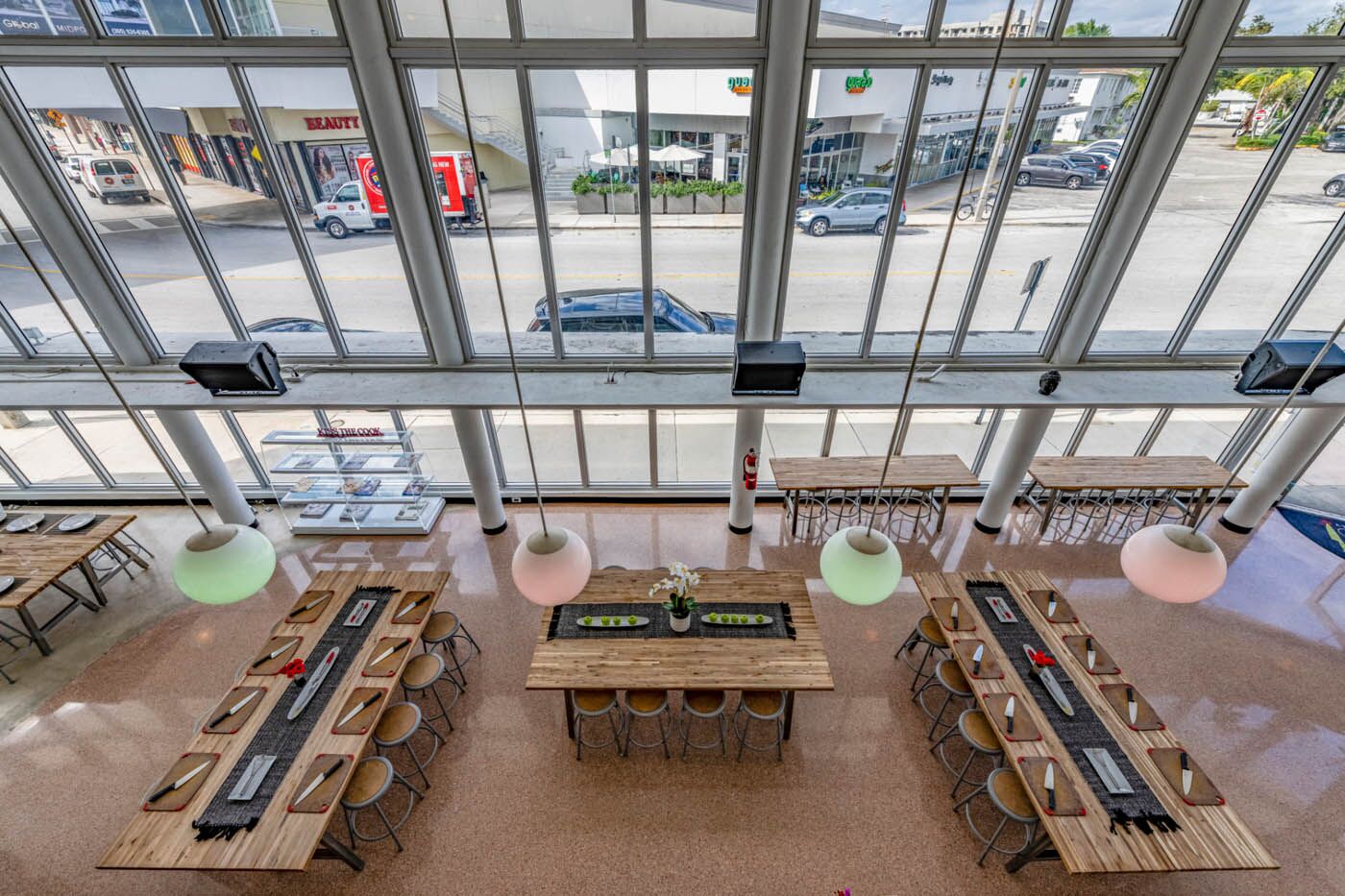 The Real Food Academy cooking stations from the second floor.