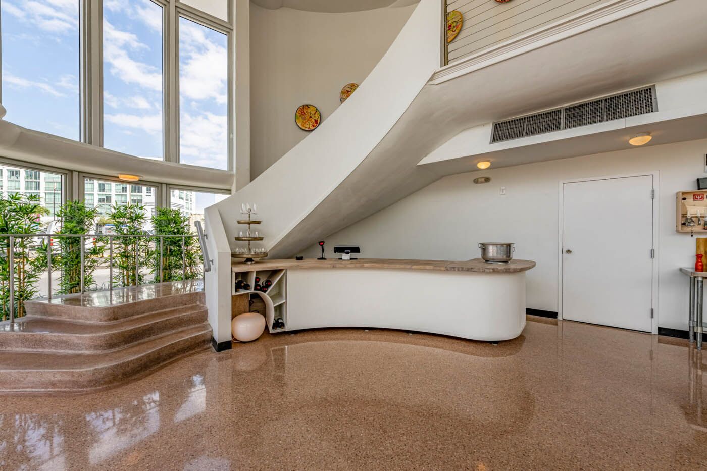 Inside of The Real Food Academy's venue with stairs.