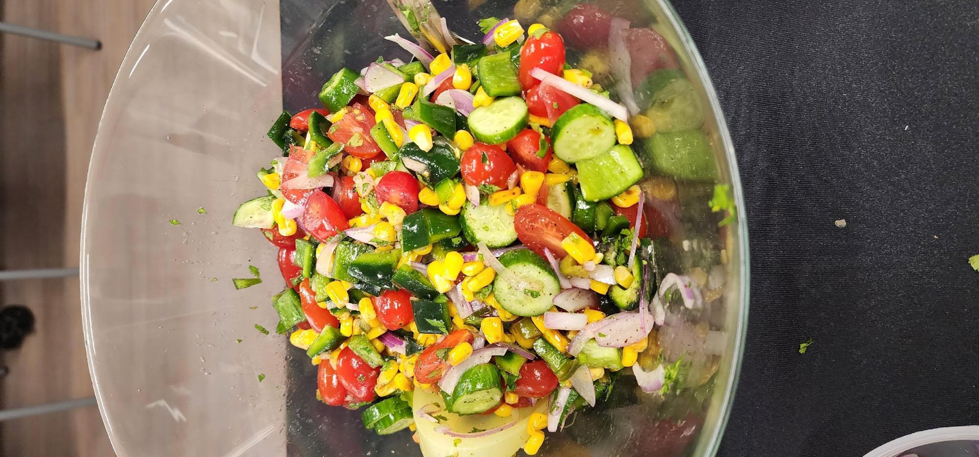 The Real Food Academy Miami charred corn and avocado salad recipe.