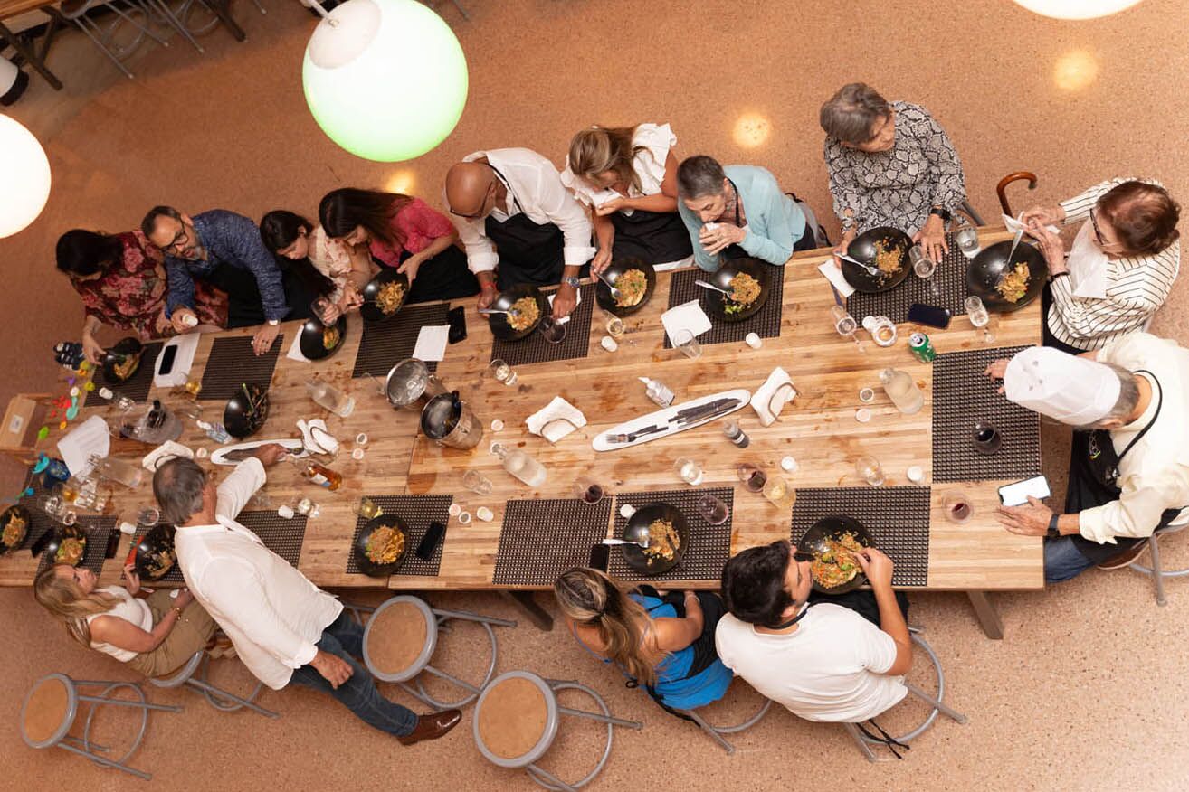 Sky view of an adult party at The Real Food Academy.