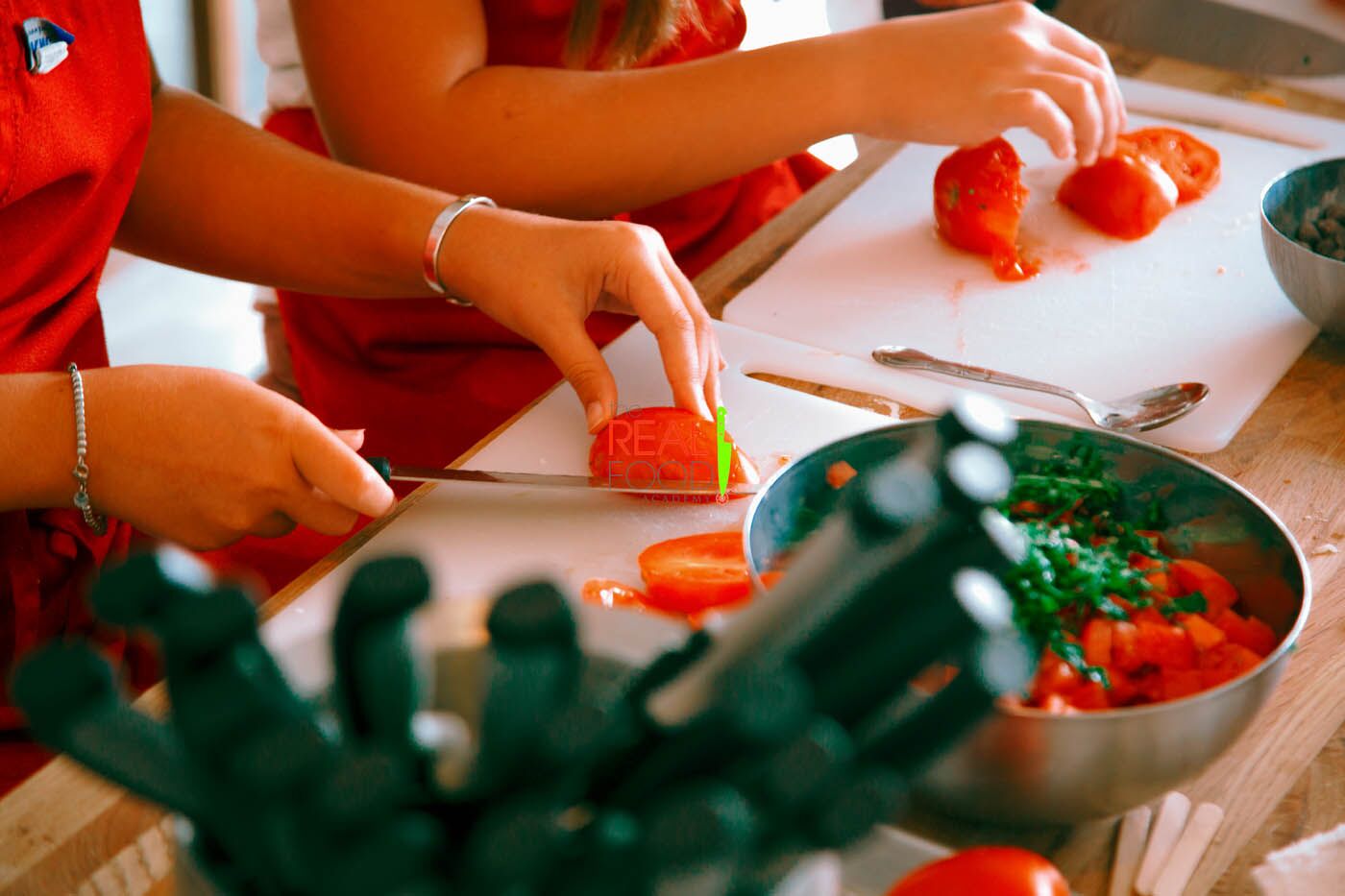 A group of kids at The Real Food Academy's cooking camps.