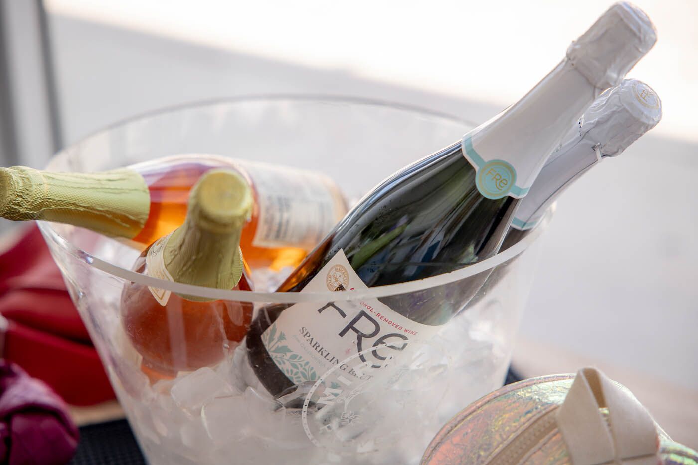 A bottle of wine being chilled at The Real Food Academy's corporate events.