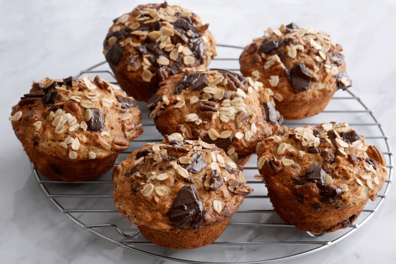 The Real Food Academy Miami healthy banana oat and chocolate muffins recipe.