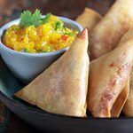 The Real Food Academy Miami potato samosas with a side of mango salsa. 