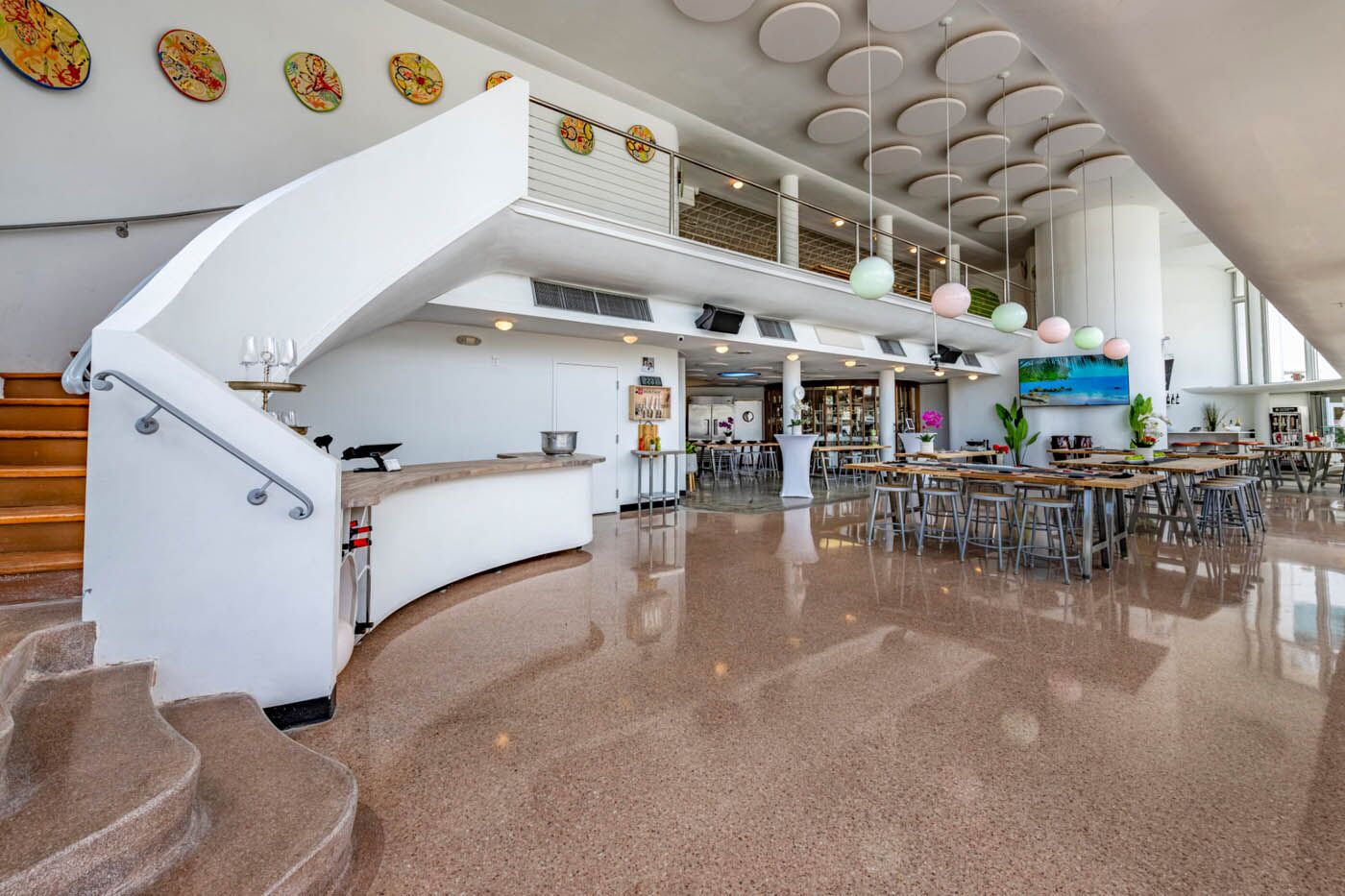 Inside of The Real Food Academy's venue with stairs.